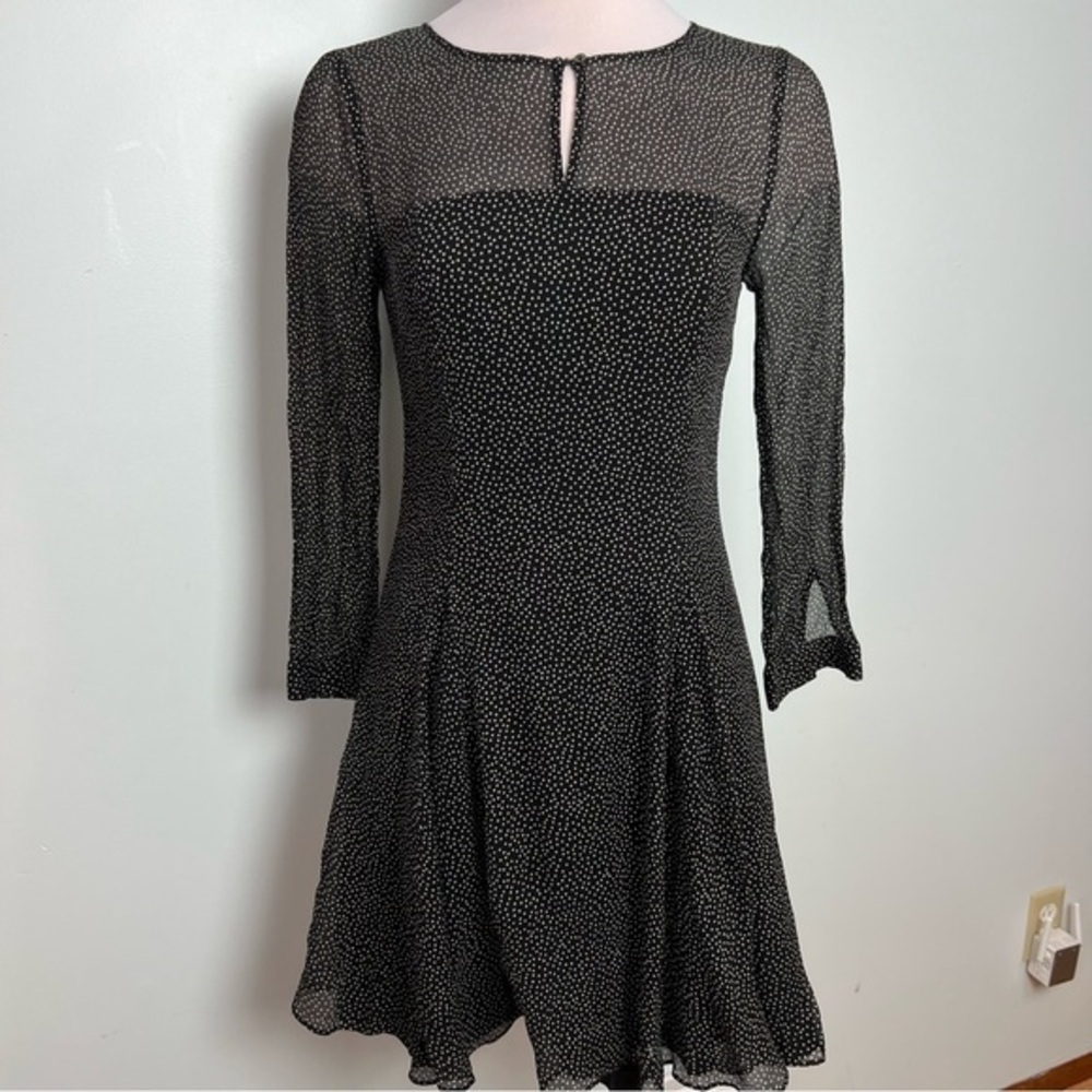 J. Crew Black & Ivory Polka Dot Silk Fit & Flare Dress Sheer Yoke Women’s Size 4